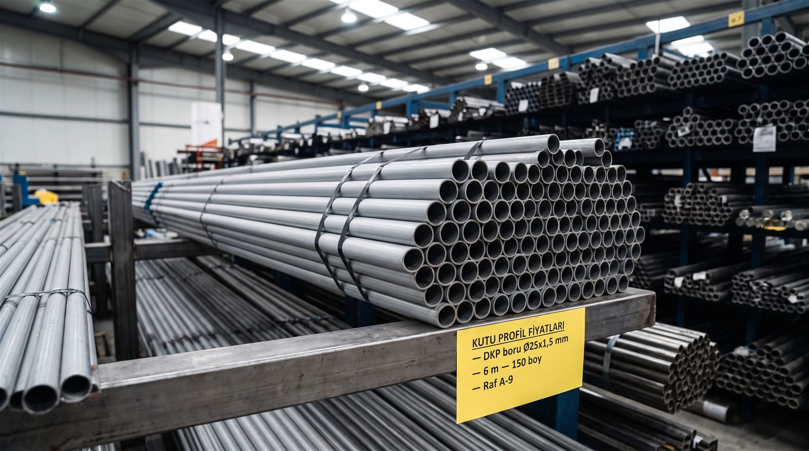 DKP boru Ø25x1,5 mm demeti çelik raf gözünde, mat gri yüzey