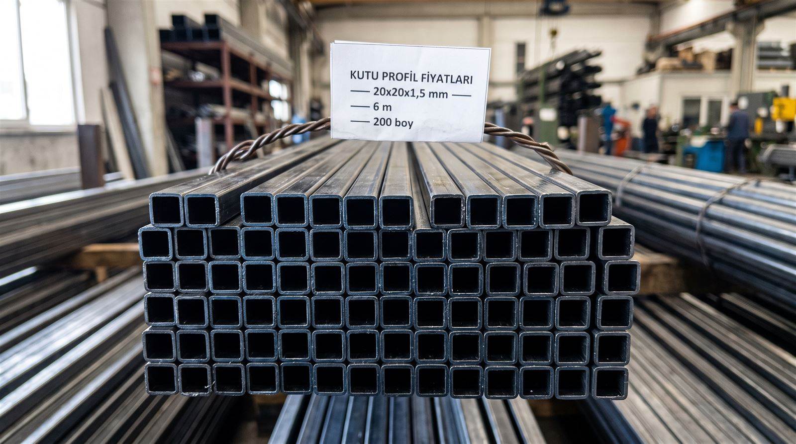 Kutu profil 20x20x1,5 mm demeti yakın çekim, tel bağlı
